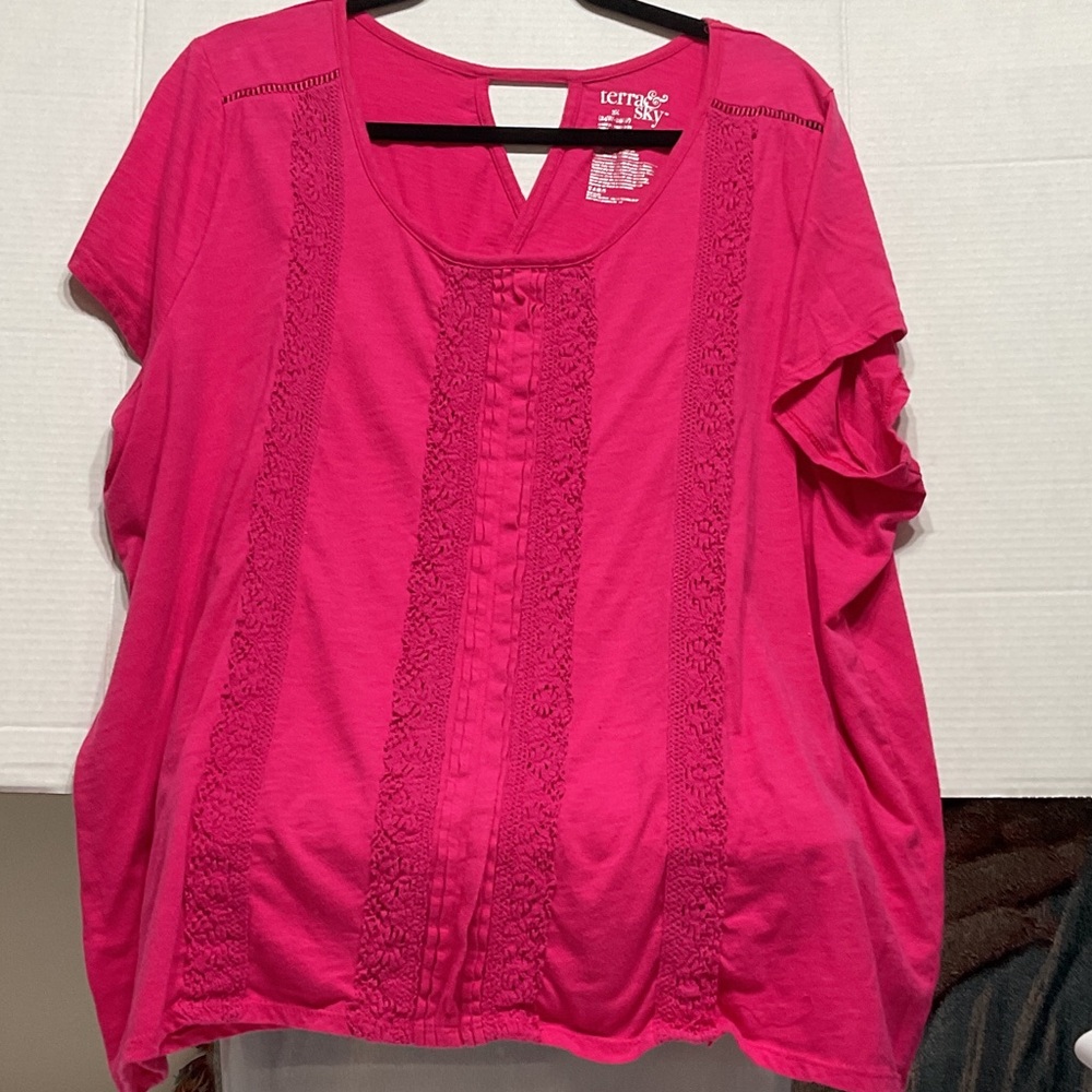 Terra & Sky Fuchsia Lace Accent Blouse